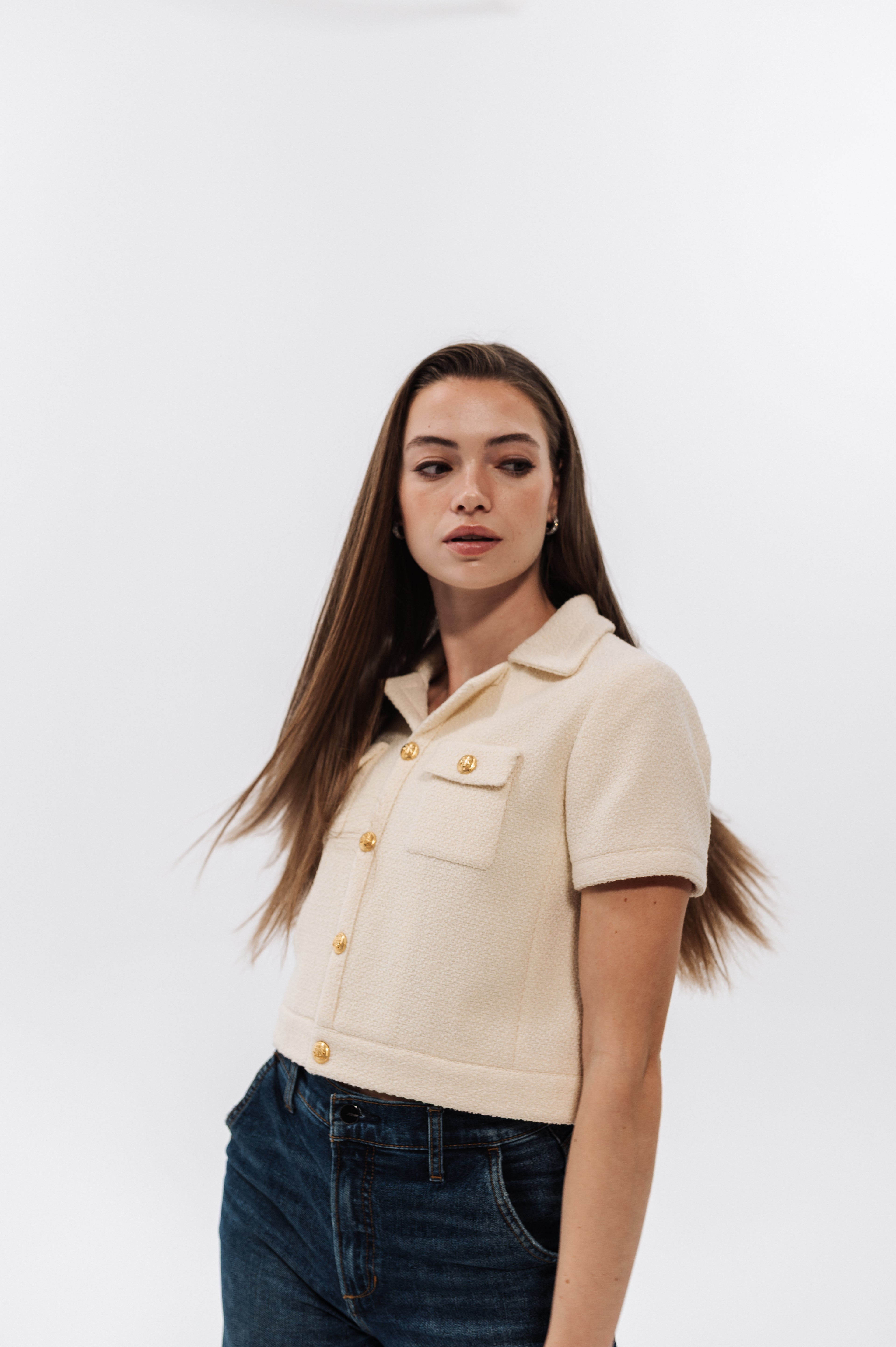 Celine Beige Crop Chelsea Jacket