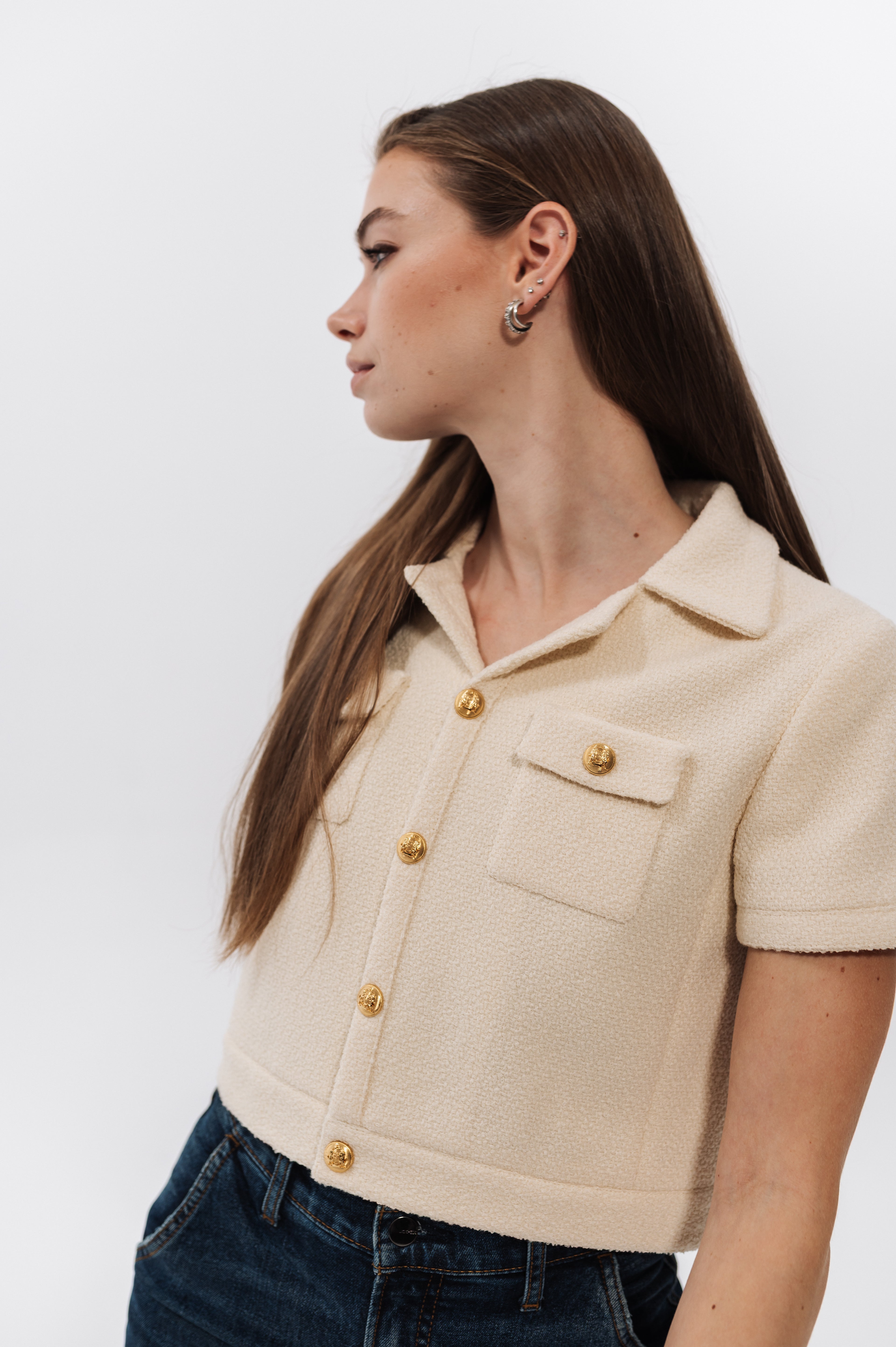 Celine Beige Crop Chelsea Jacket