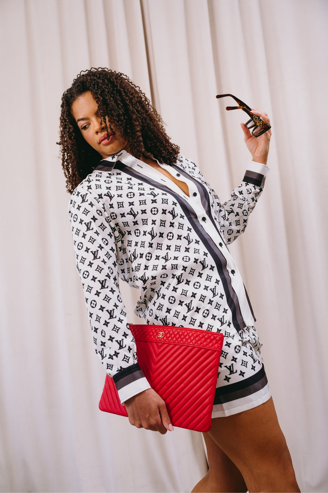 Louis Vuitton Black & White Monogram Blouse