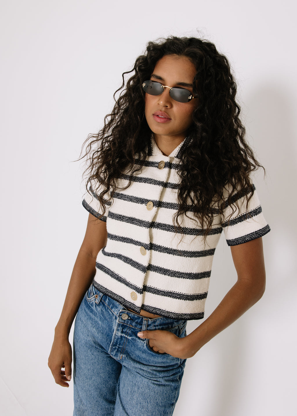 Dior Stripe Cropped Short Sleeve Jacket