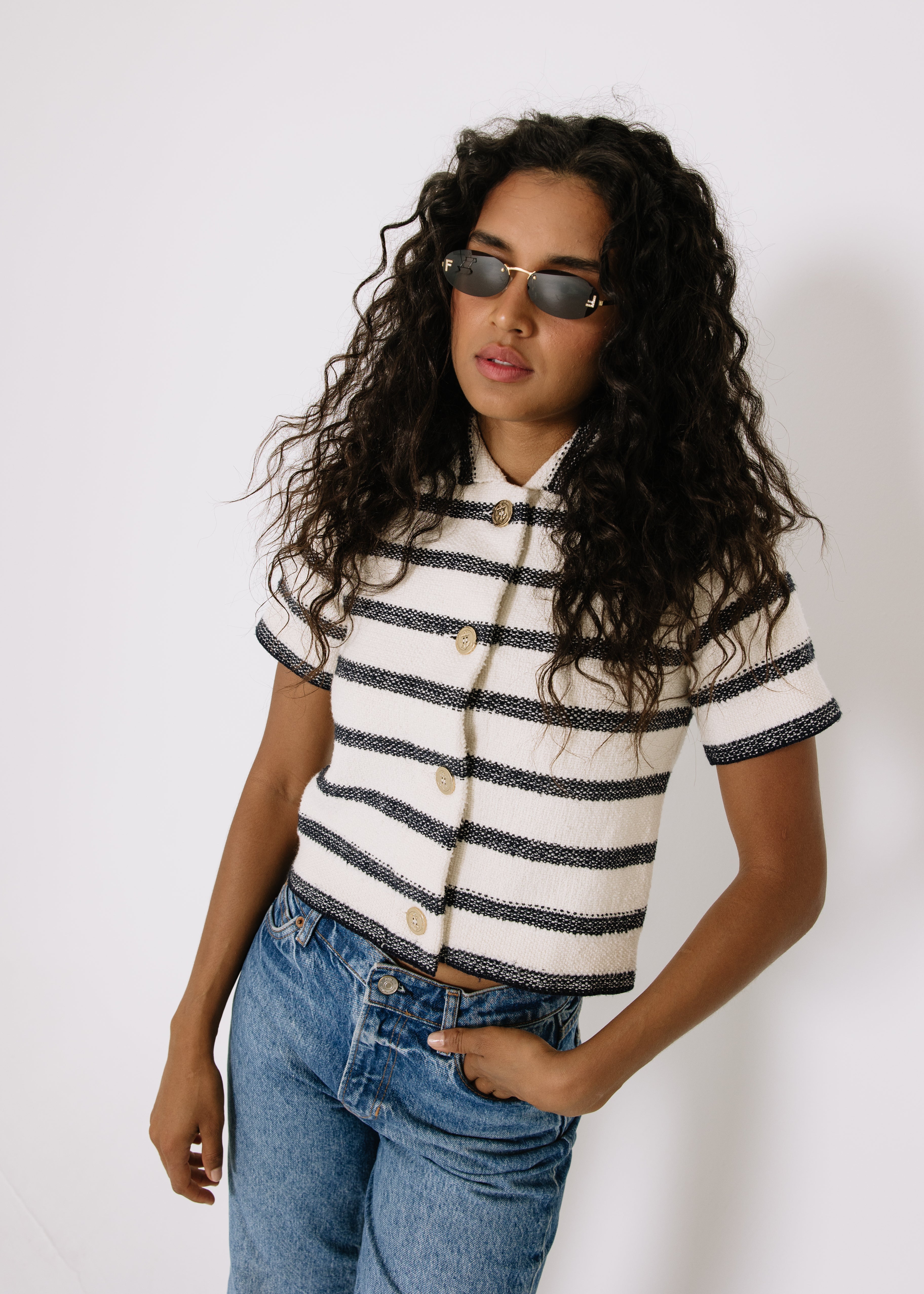 Dior Stripe Cropped Short Sleeve Jacket