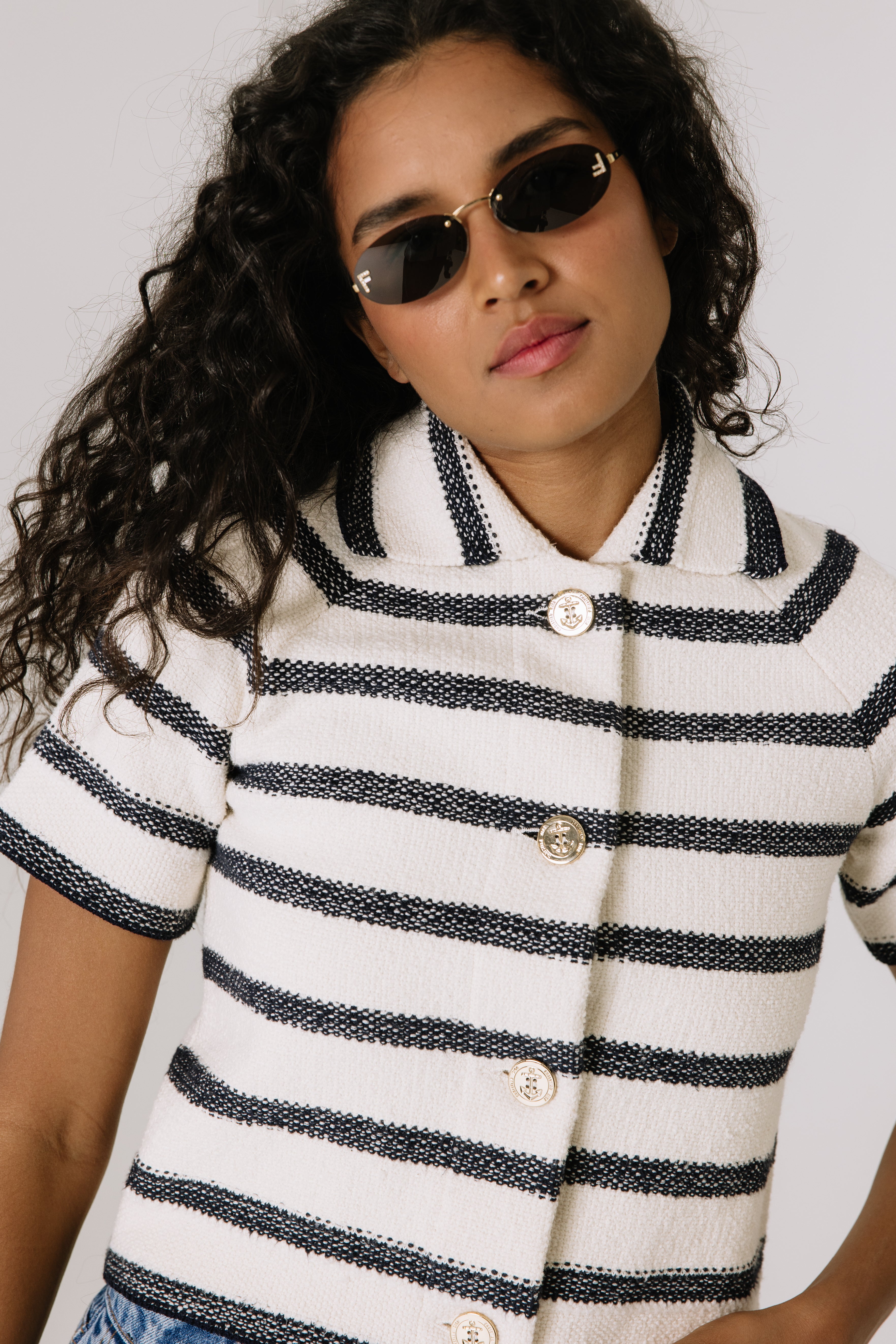 Dior Stripe Cropped Short Sleeve Jacket