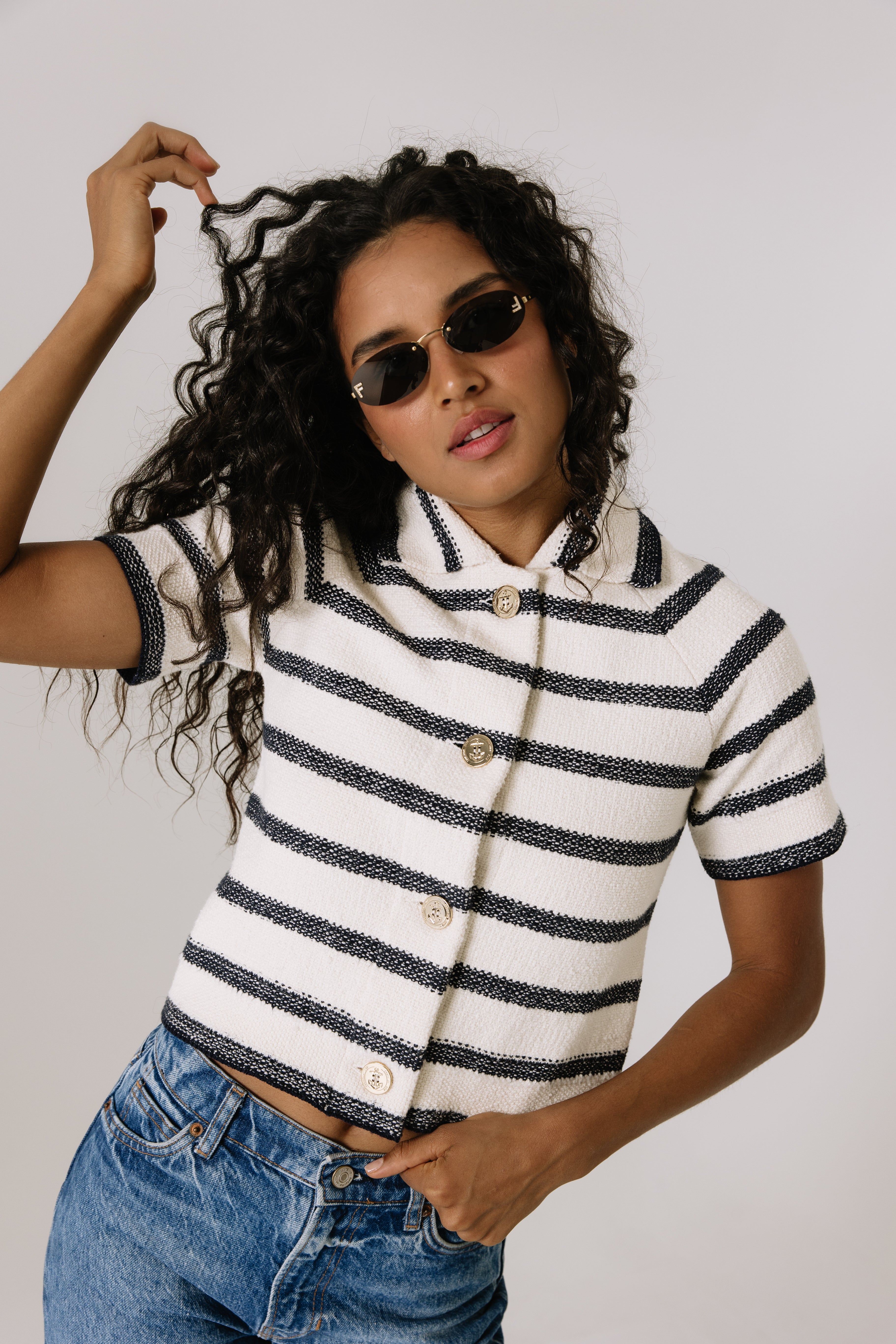 Dior Stripe Cropped Short Sleeve Jacket