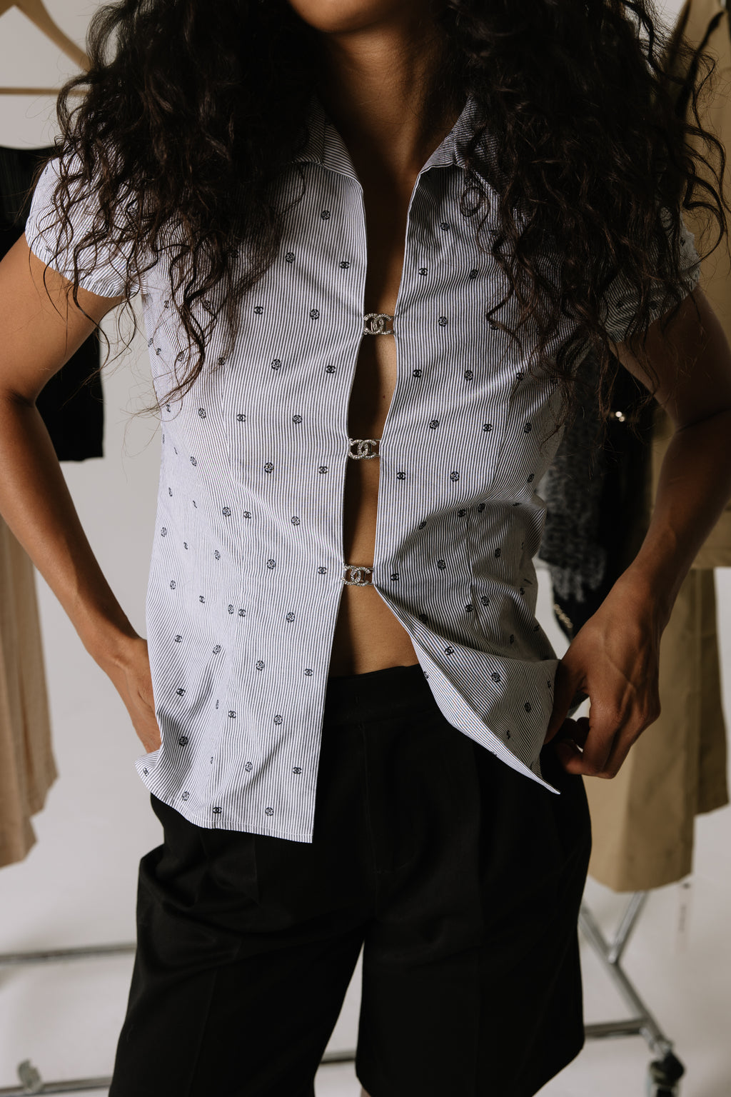 Chanel CC Button Short Sleeve Blouse