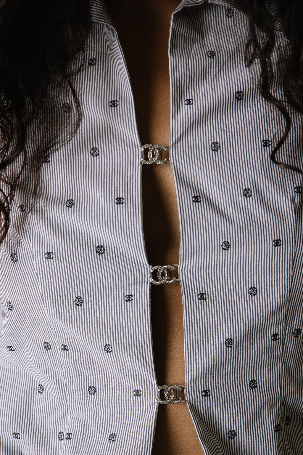 Chanel CC Button Short Sleeve Blouse