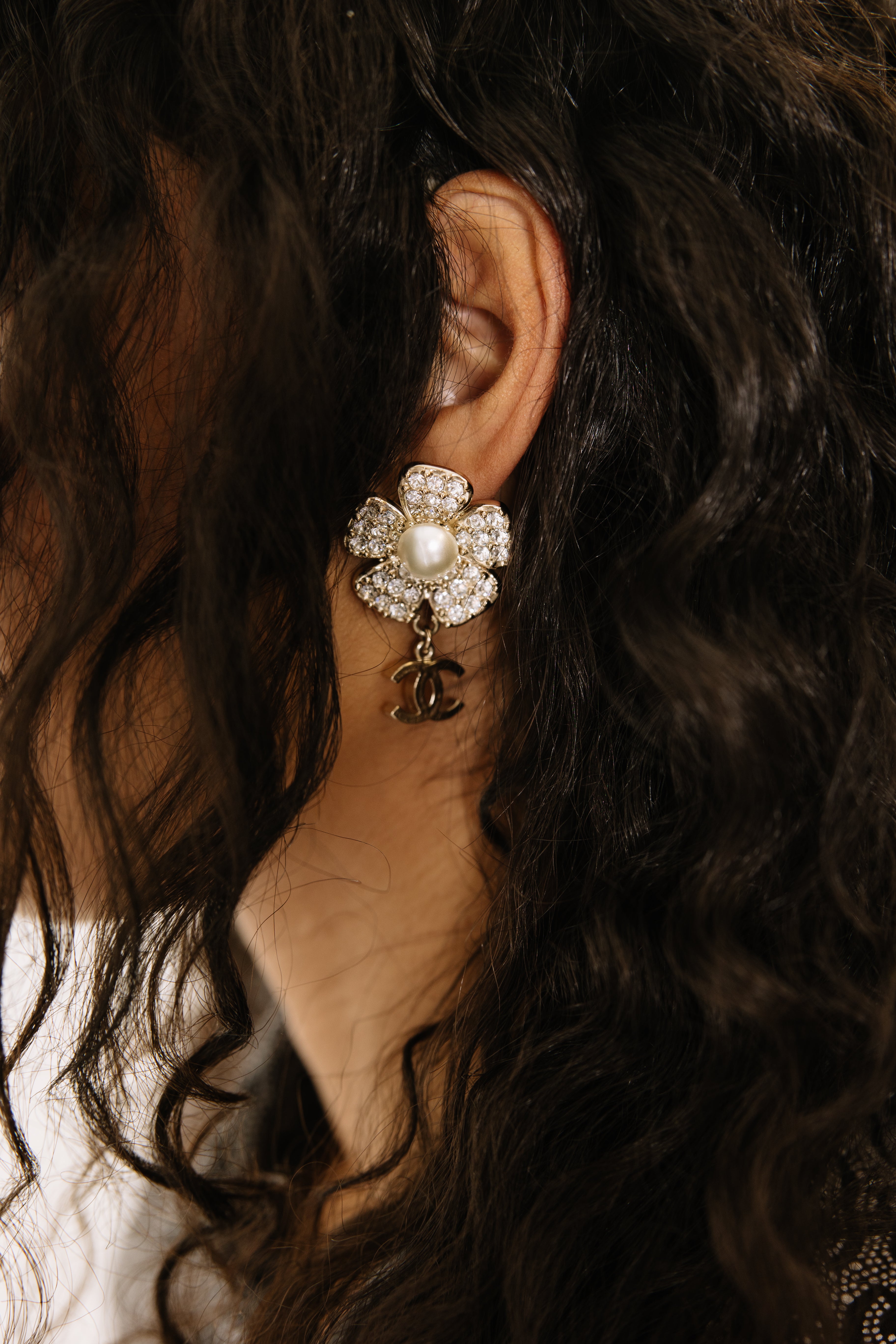 Chanel Crystal Floral Earrings