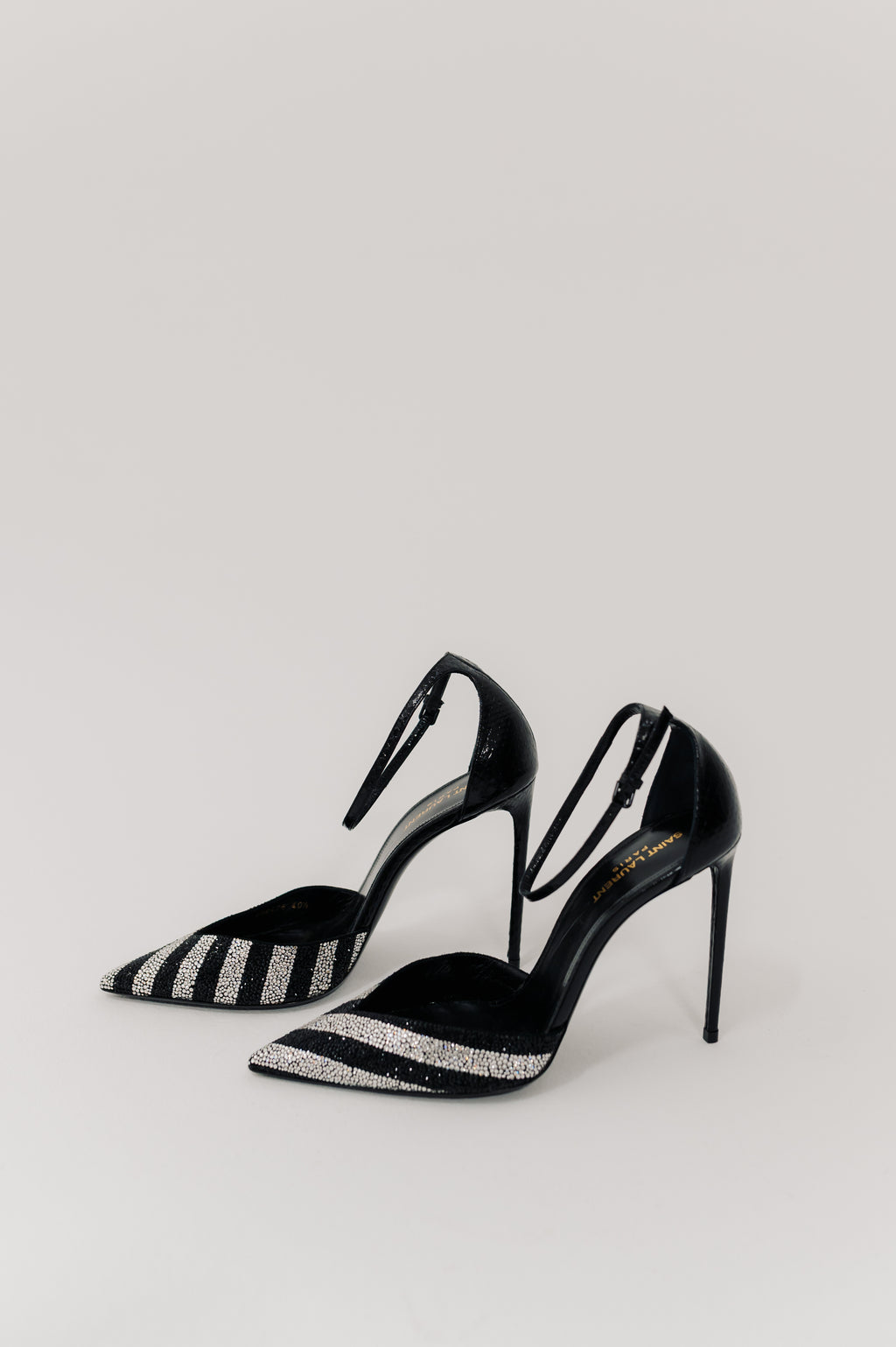 Saint Laurent Black and Crystal Zoe Heels