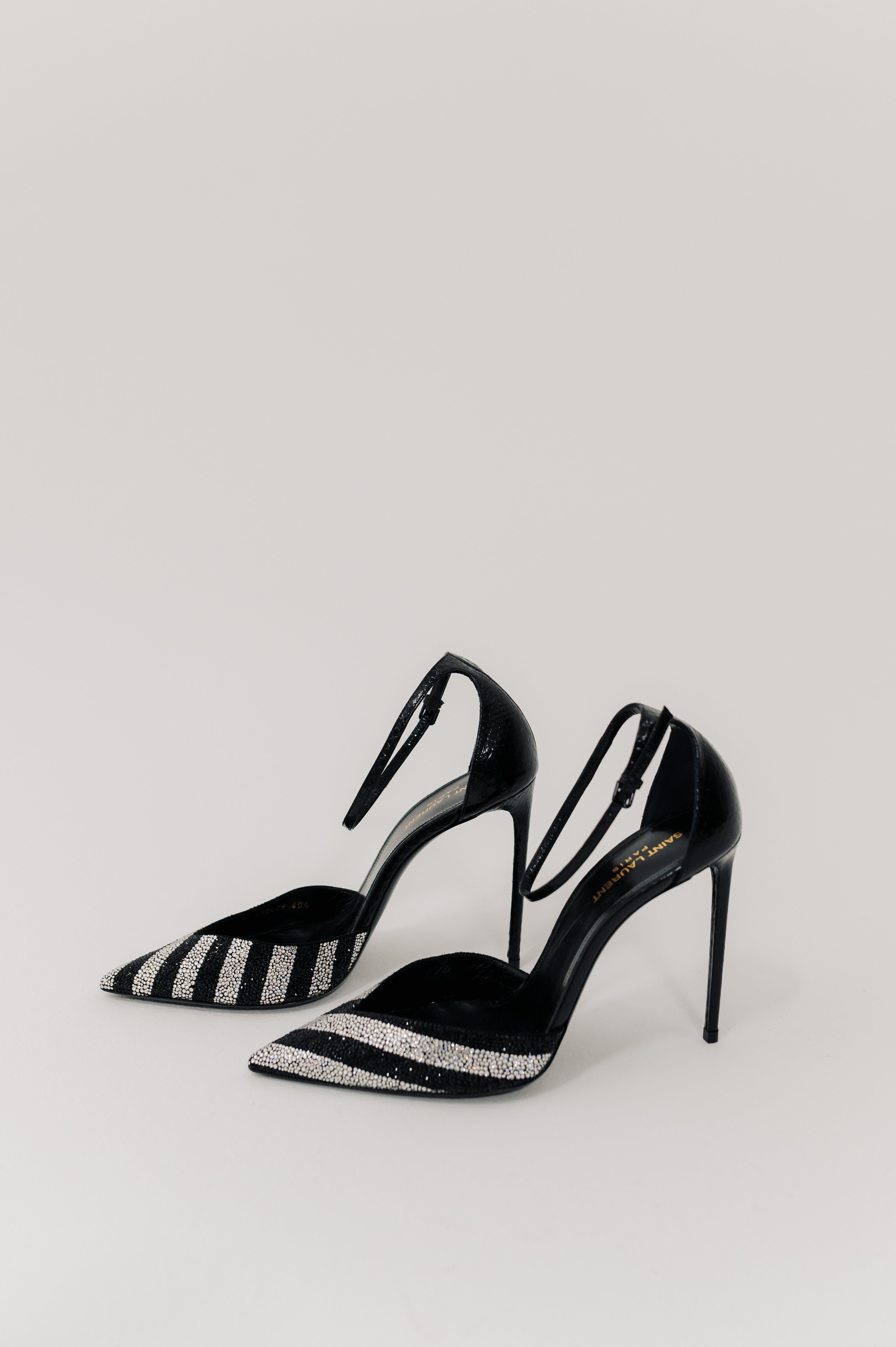 Saint Laurent Black and Crystal Zoe Heels