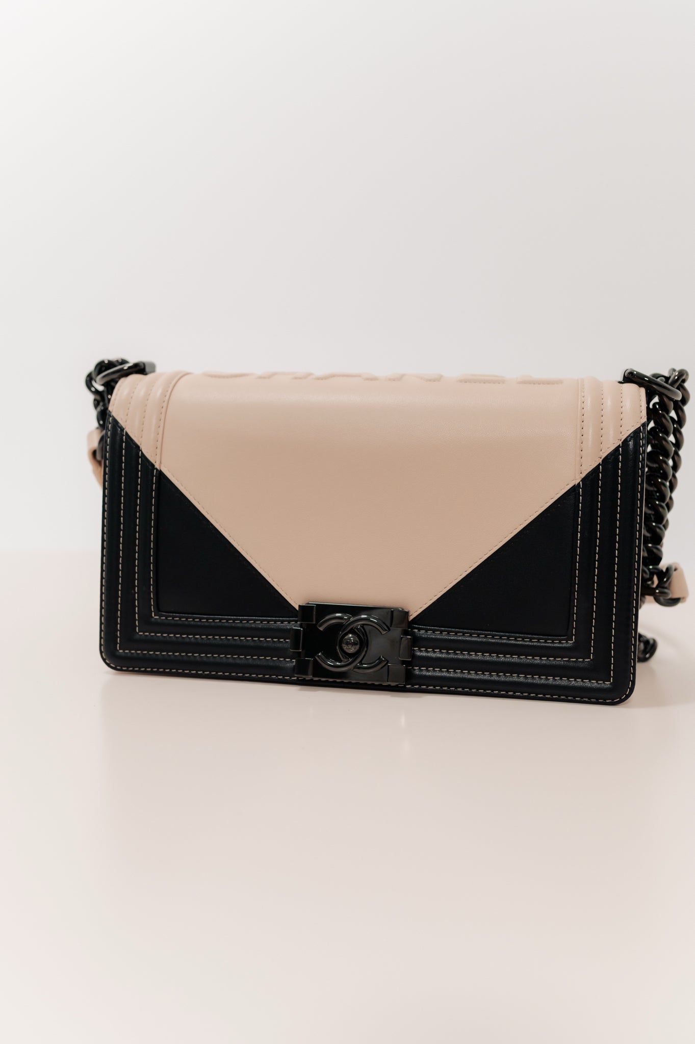 Chanel Beige & Black Boy Bag Hand Bag