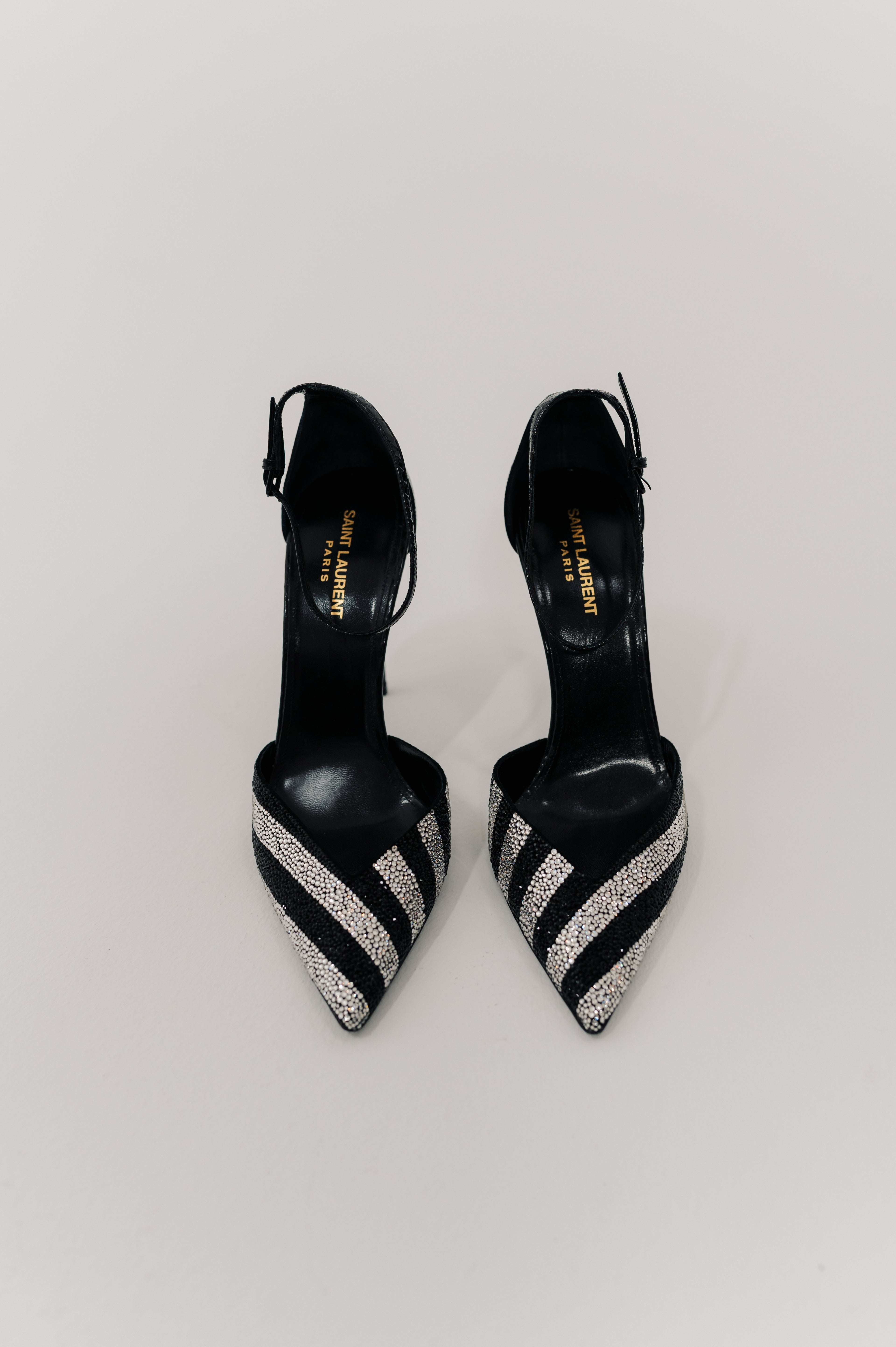 Saint Laurent Black and Crystal Zoe Heels