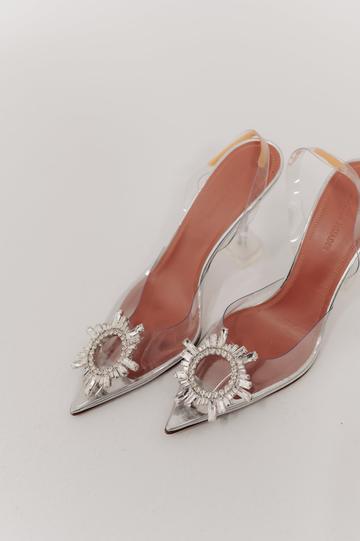 Amina Muaddi Crystal Sling Back Heels