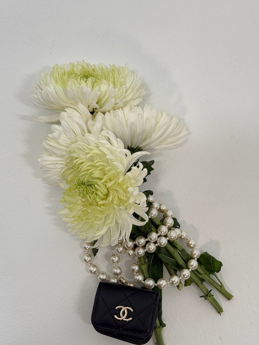 Chanel Black Leather Mini Wallet on Pearl Chain