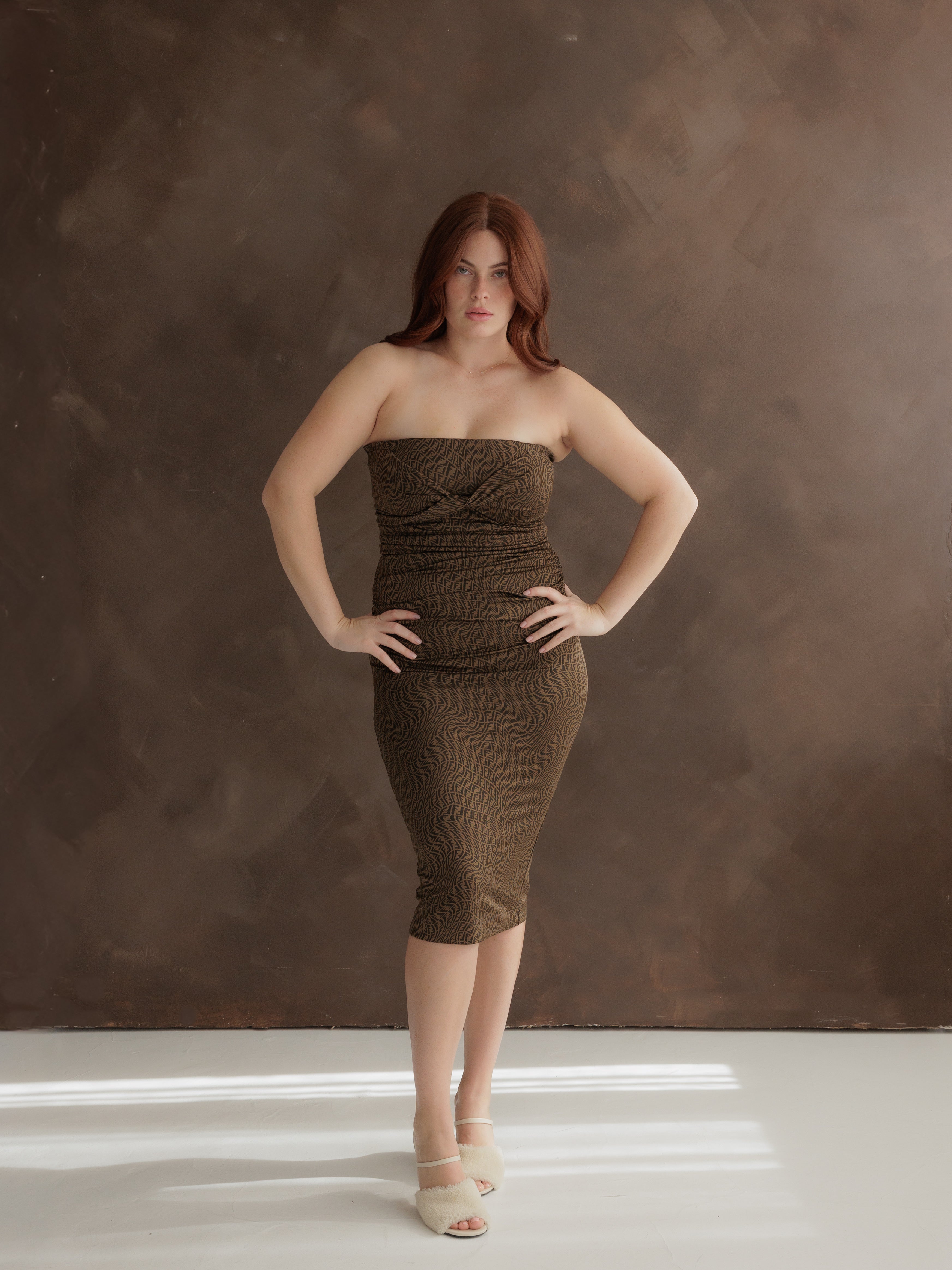 Fendi Brown Zucca Strapless Top