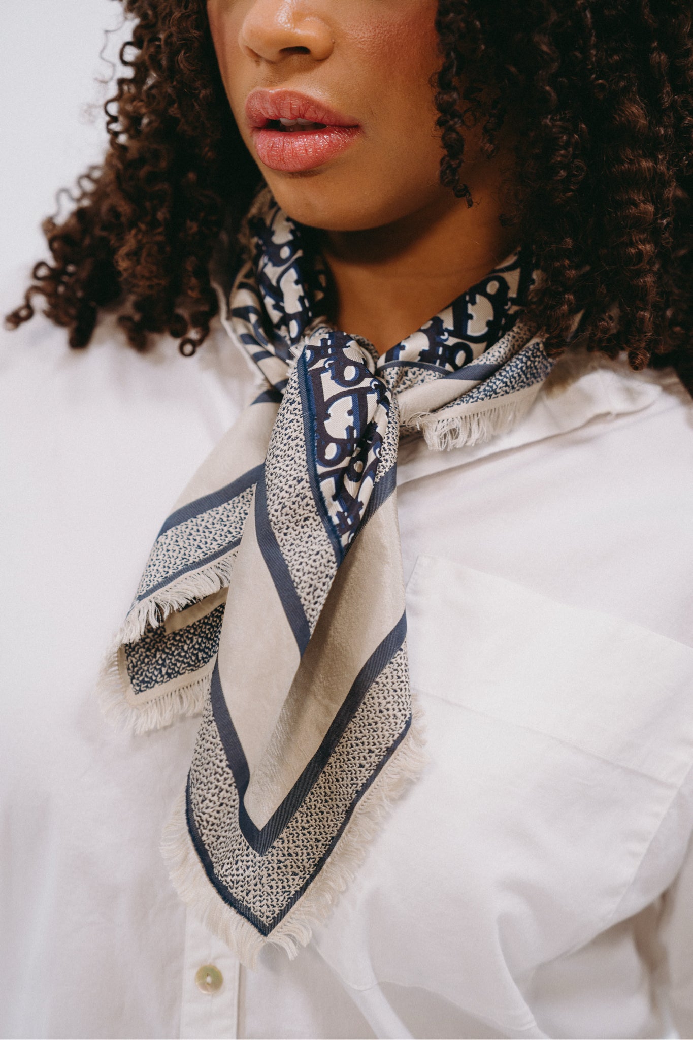 Christian Dior Navy Silk Scarf