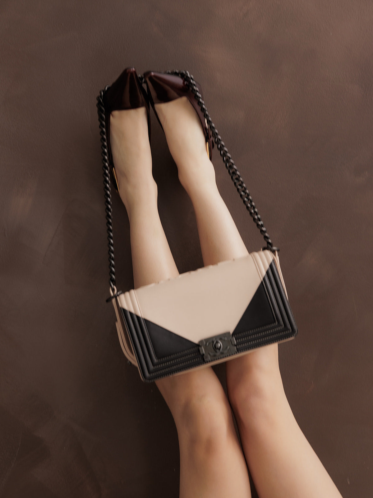 Chanel Beige & Black Boy Bag Hand Bag