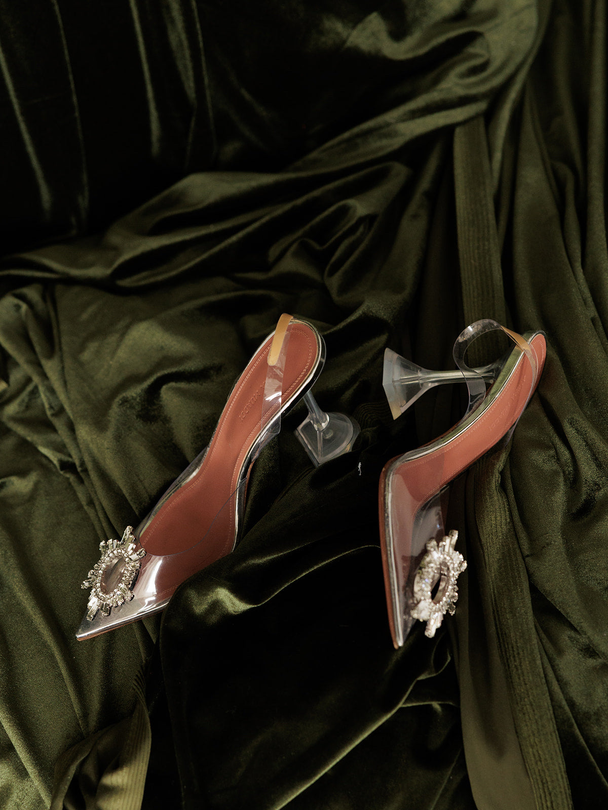 Amina Muaddi Crystal Sling Back Heels