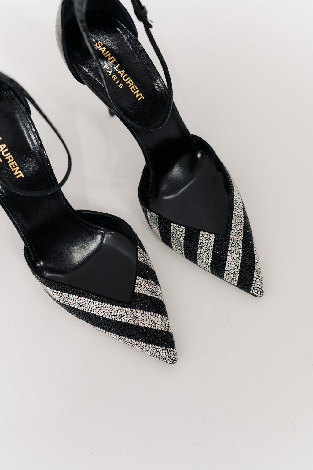 Saint Laurent Black and Crystal Zoe Heels