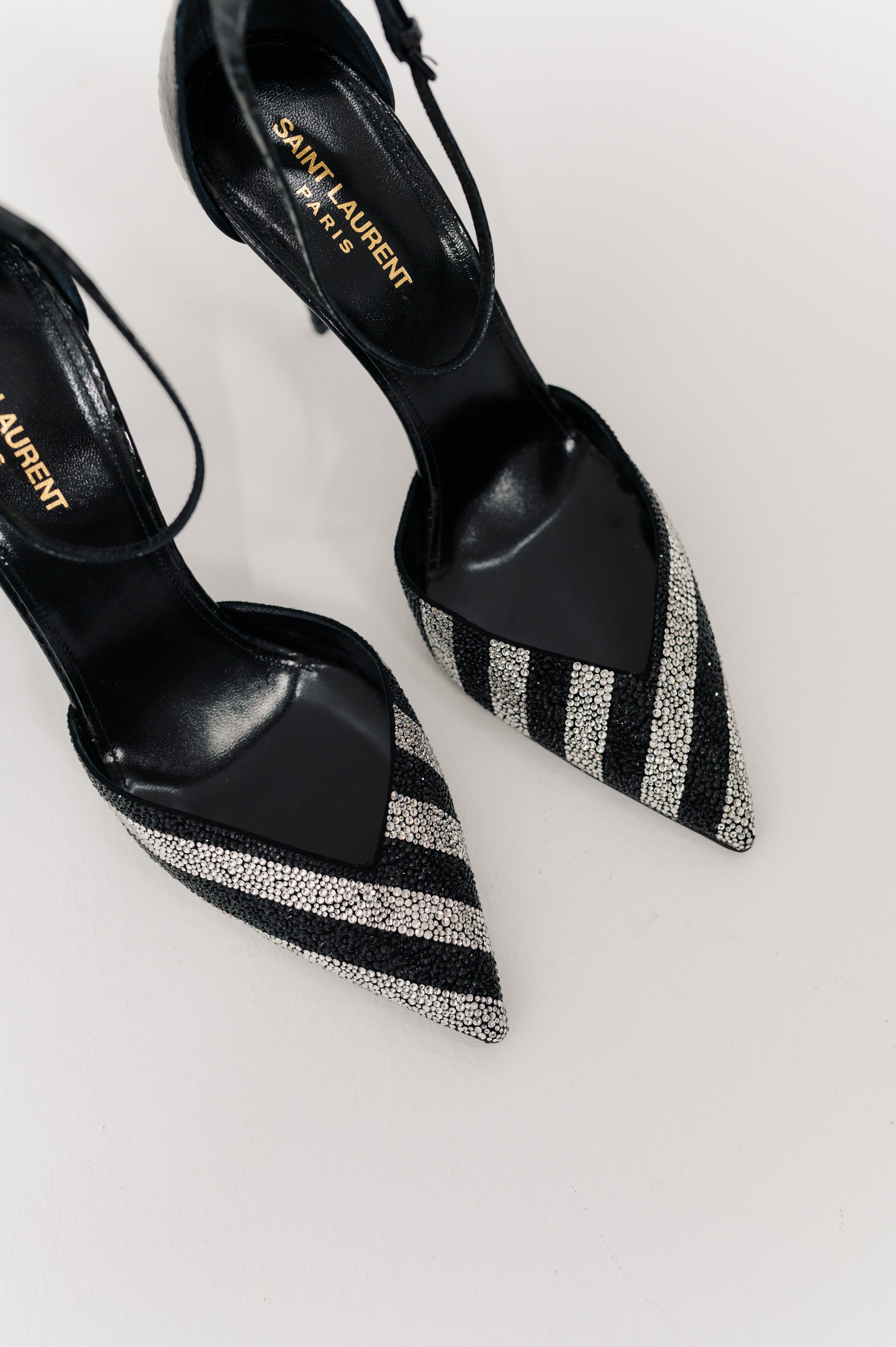 Saint Laurent Black and Crystal Zoe Heels