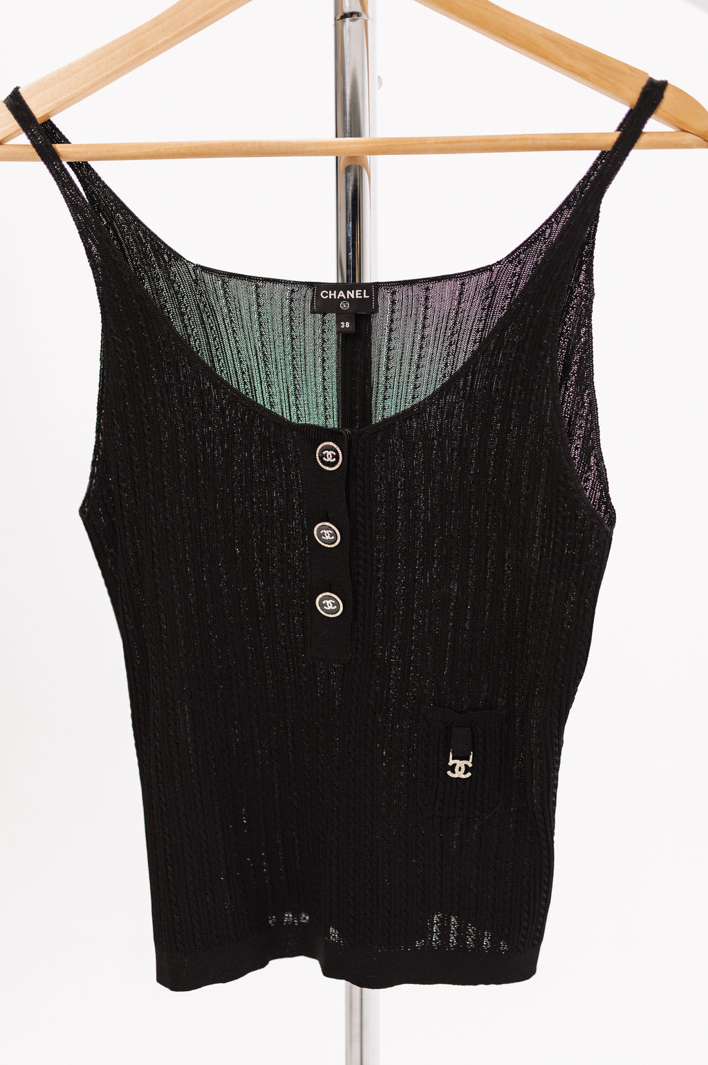 Chanel Black CC Button Tank