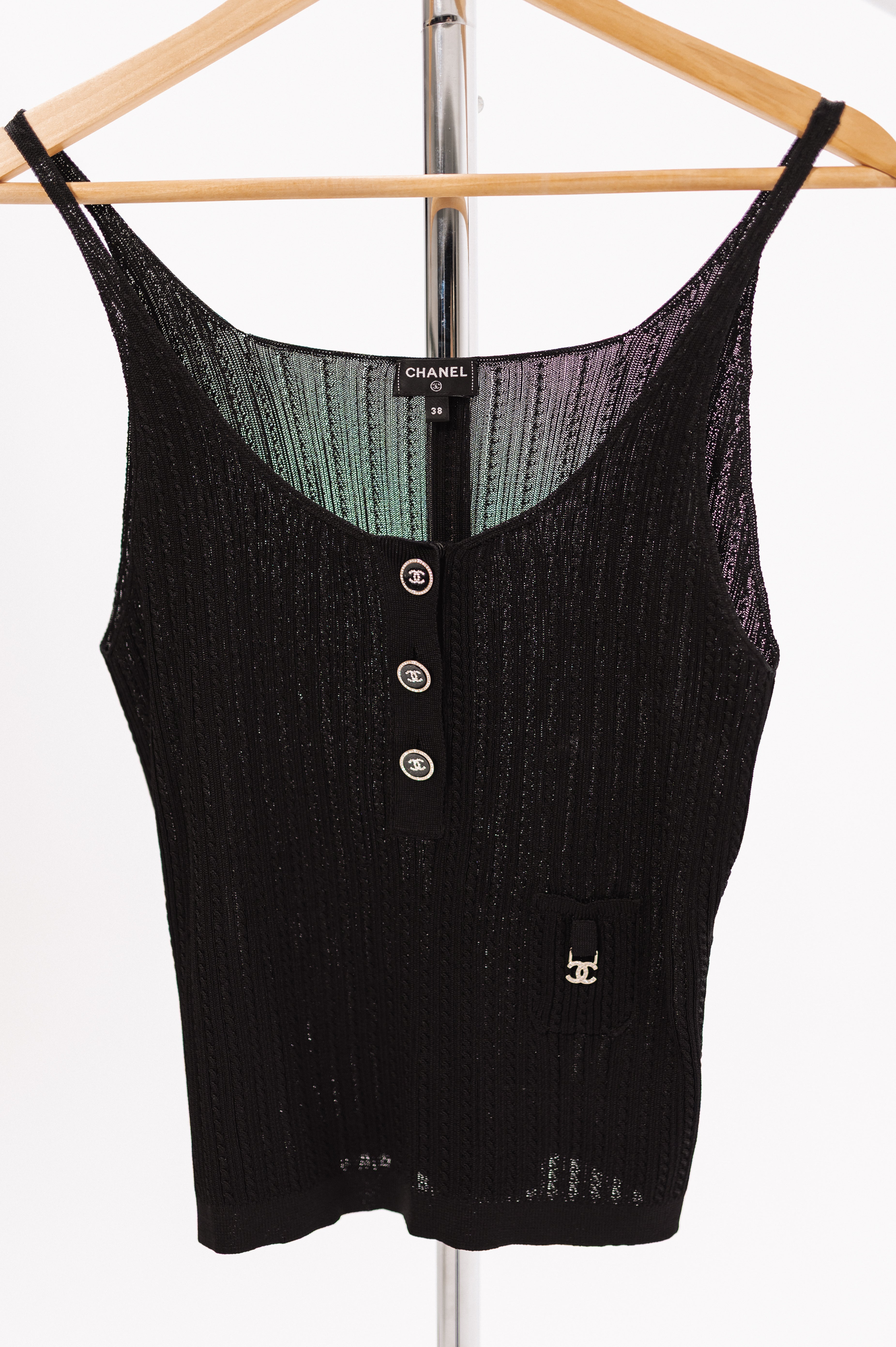 Chanel Black CC Button Tank