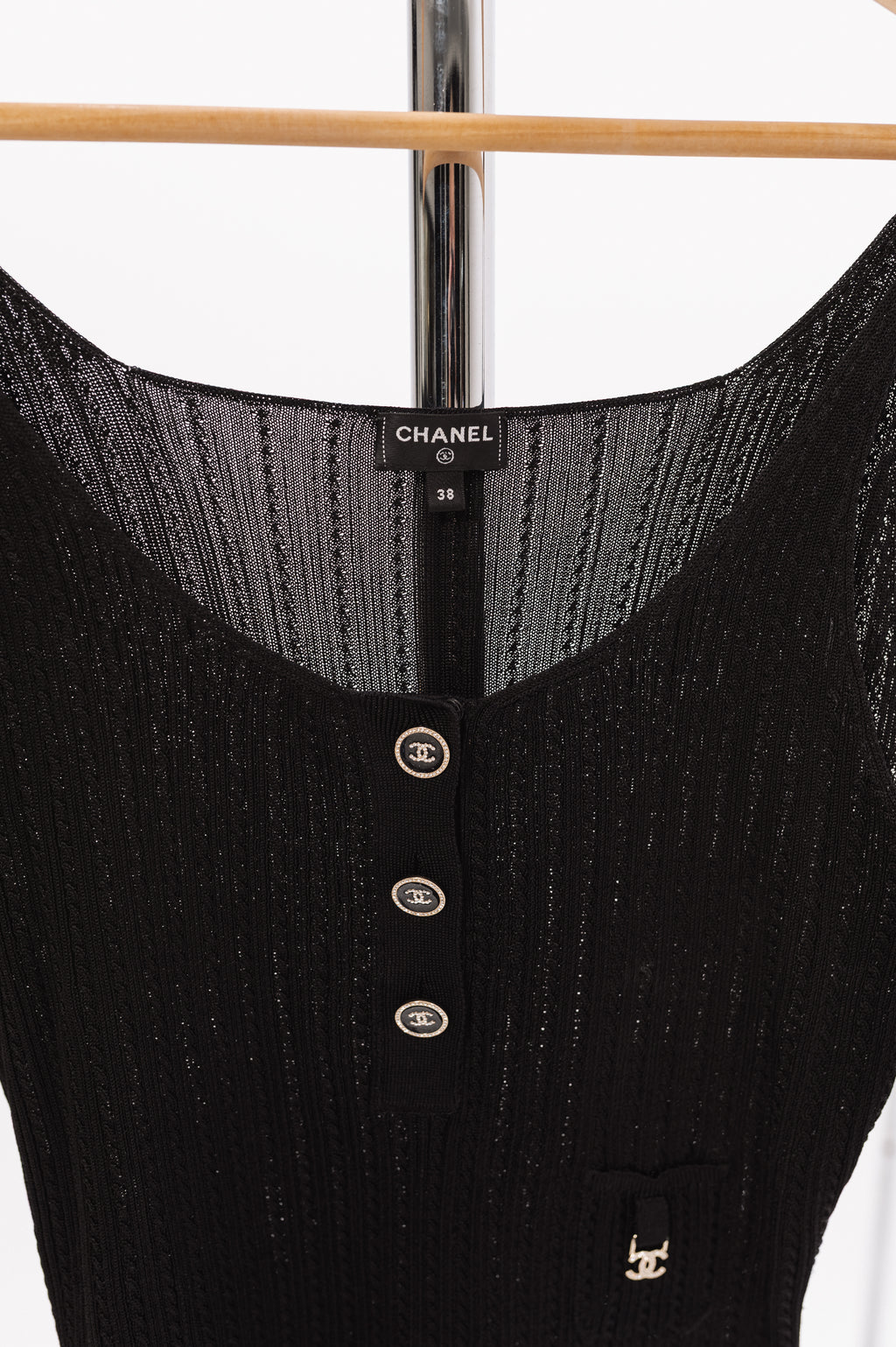 Chanel Black CC Button Tank