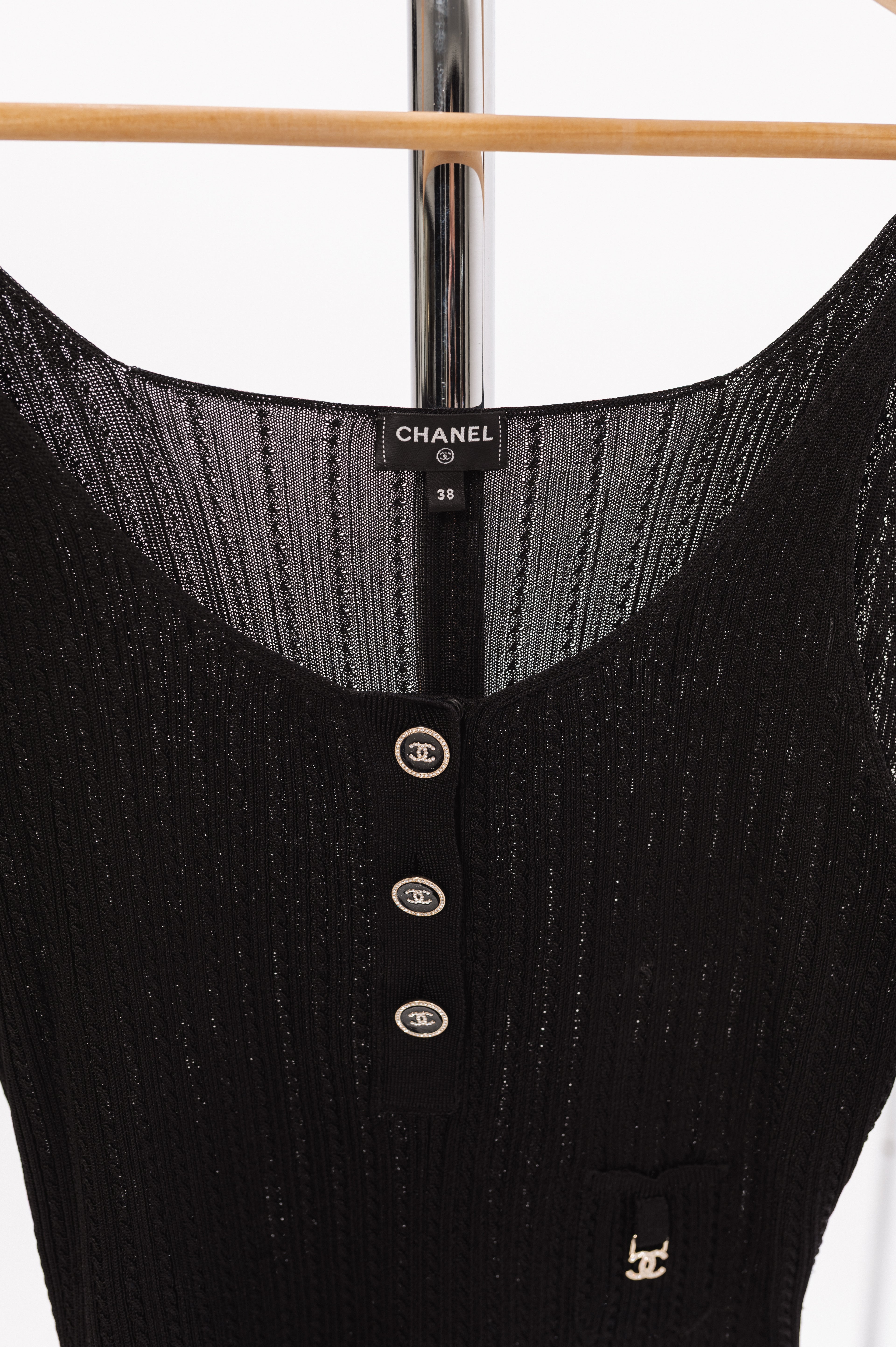 Chanel Black CC Button Tank