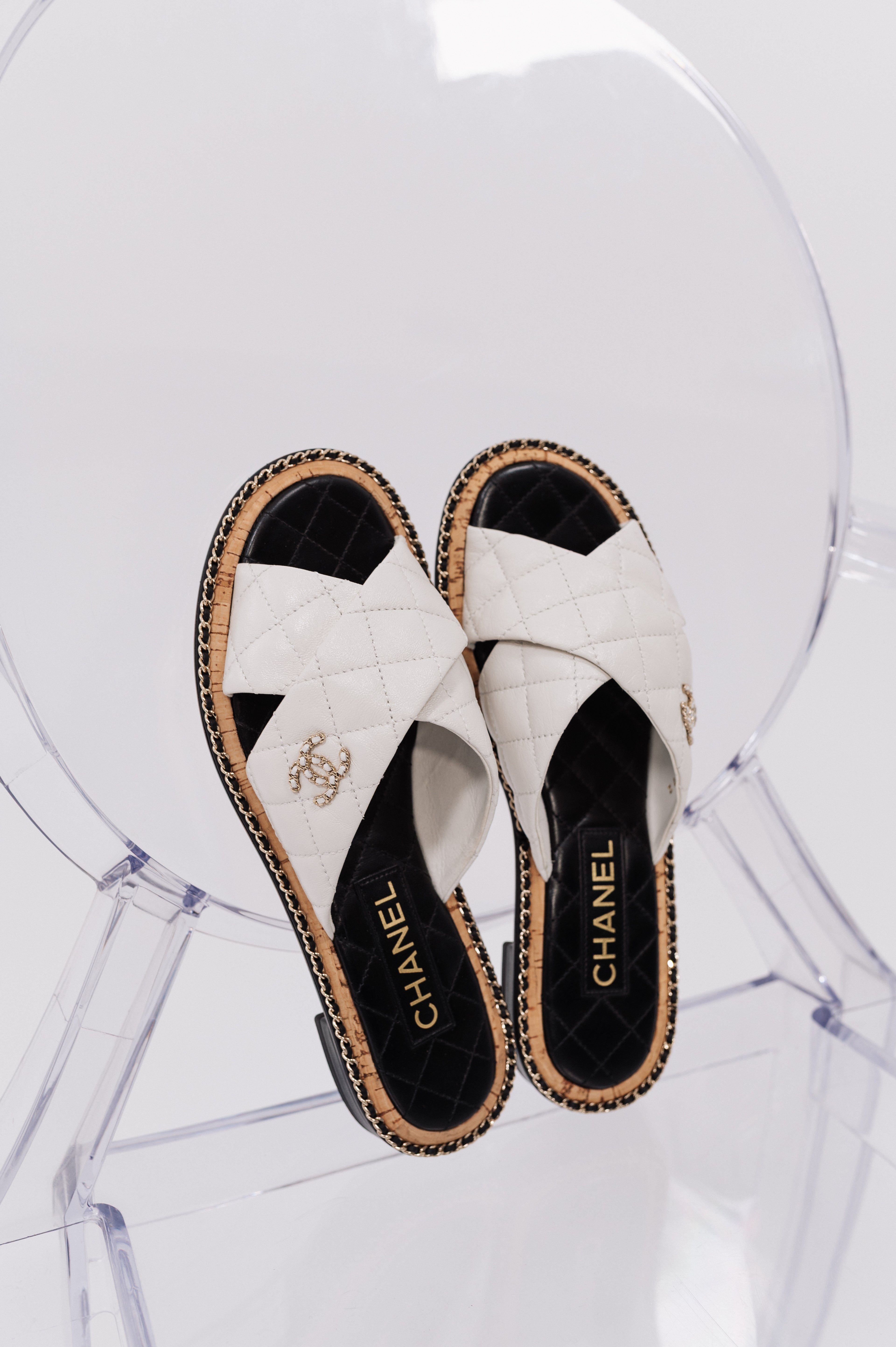 Chanel Quilted Leather CC Slides