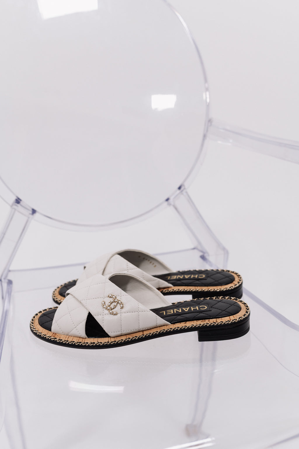 Chanel Quilted Leather CC Slides