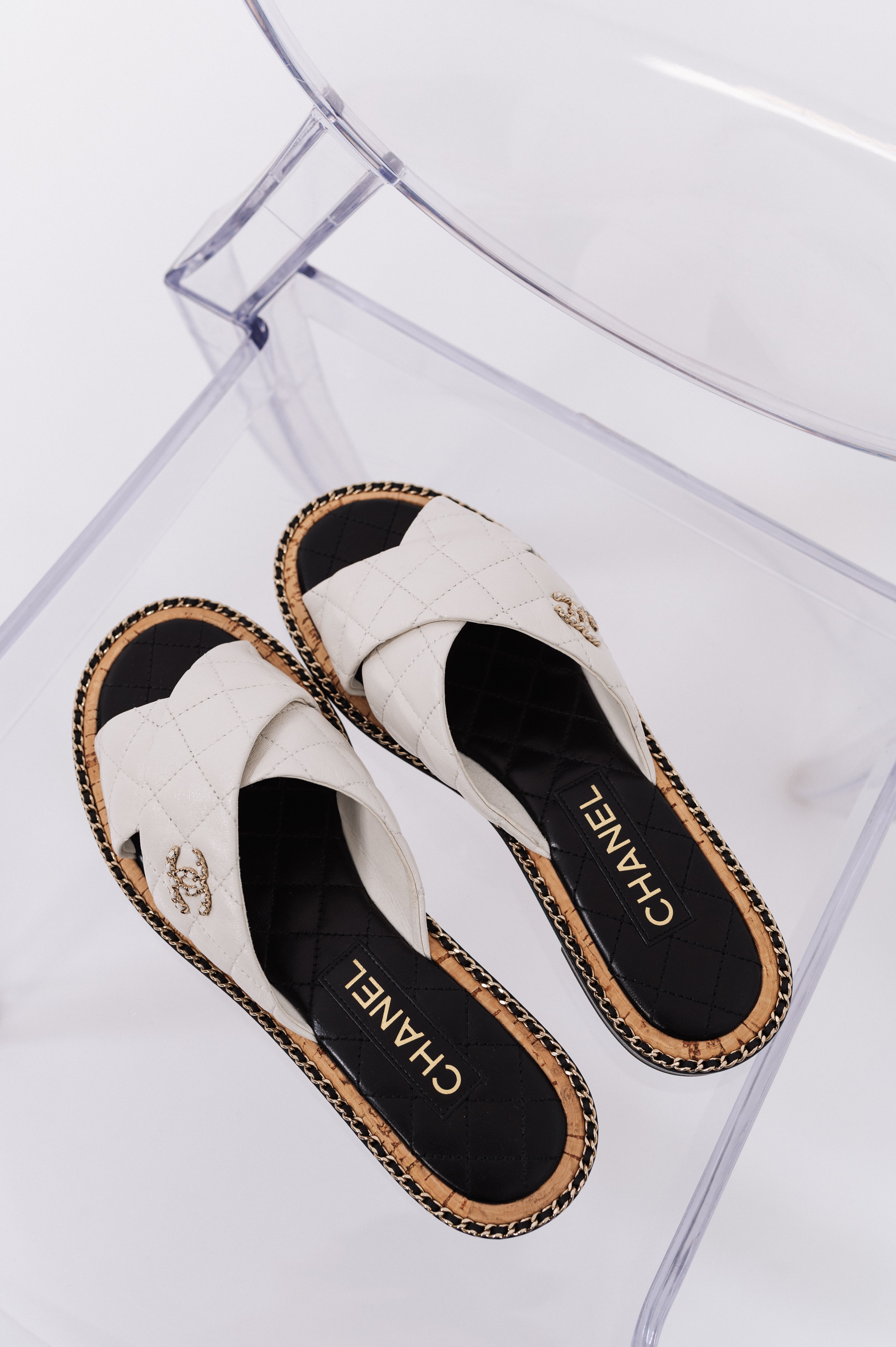 Chanel Quilted Leather CC Slides