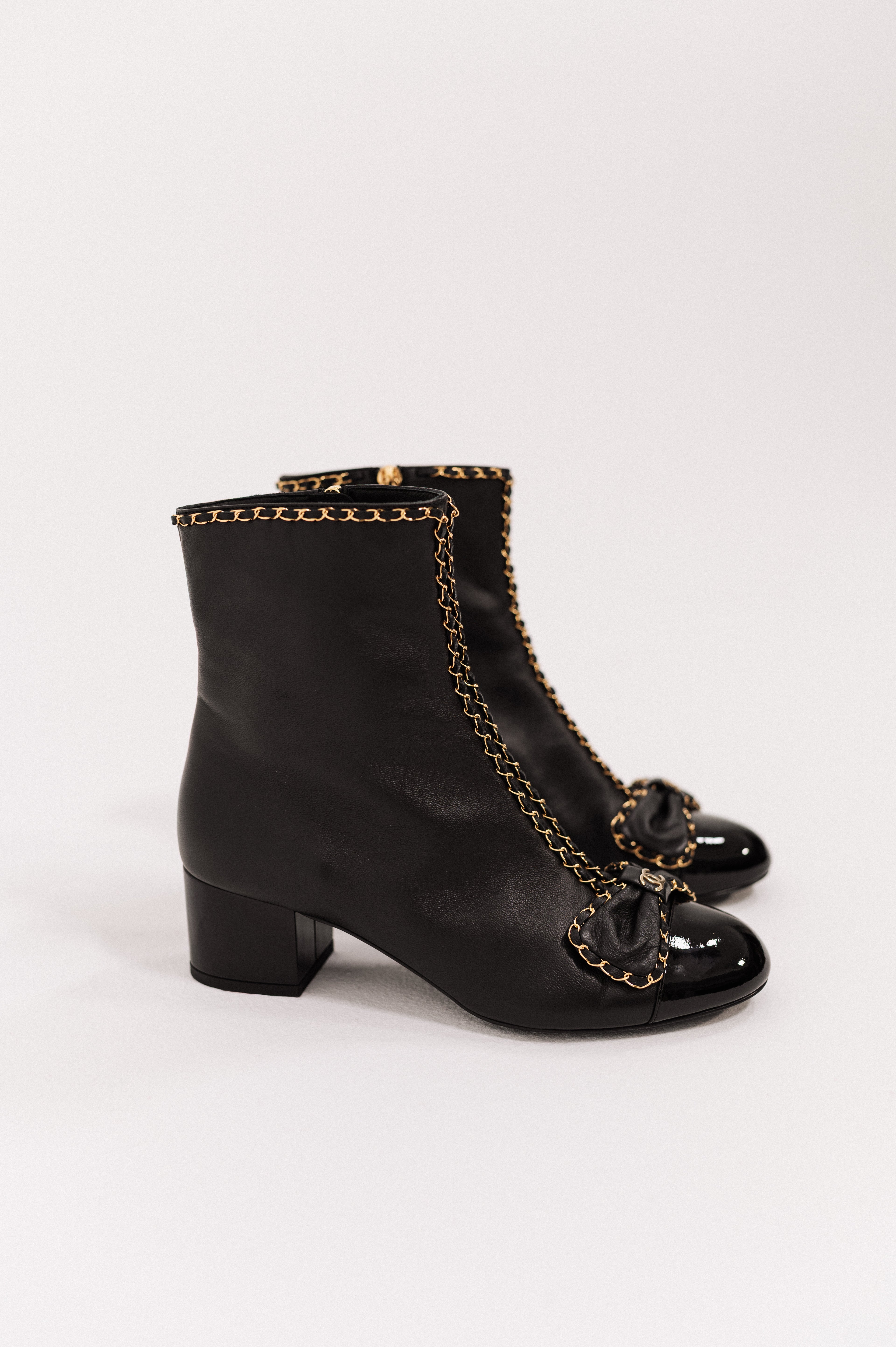 Chanel Black Ankle Lambskin Boots