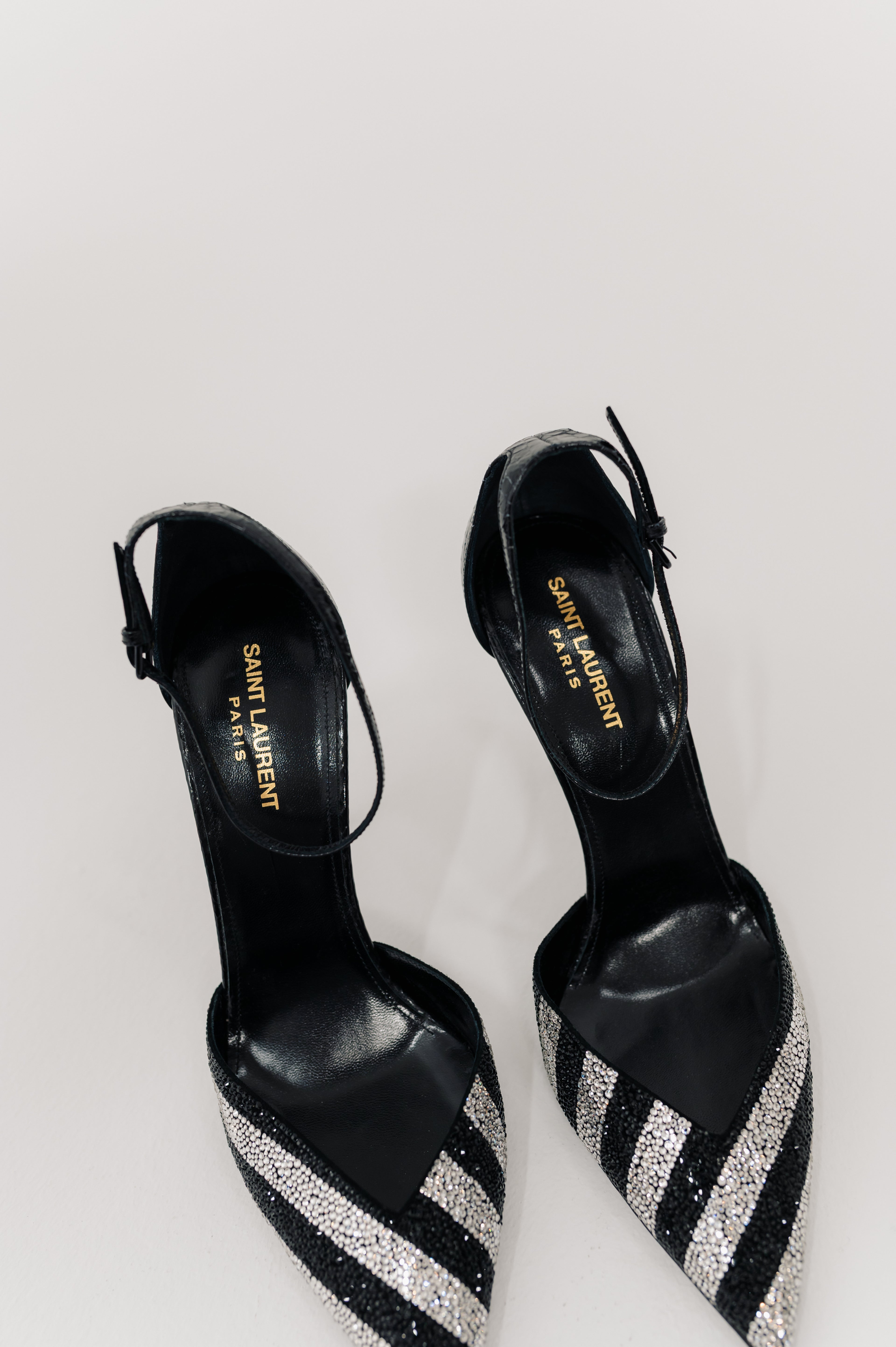 Saint Laurent Black and Crystal Zoe Heels